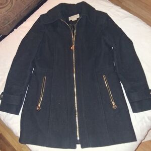 MICHAEL Michael Kors Black Trench Coat with Gold Accents